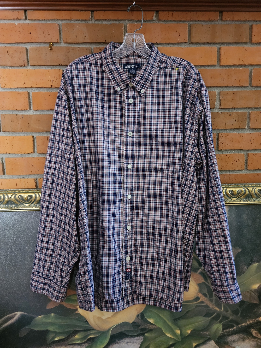 Aeropostale Men's Blue & Pink Plaid Button-Down Shirt XL
